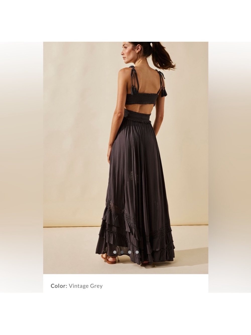 Free People Santa Maria Charcoal Gray Maxi Dress with Smocked Waist - Picture 2 of 7